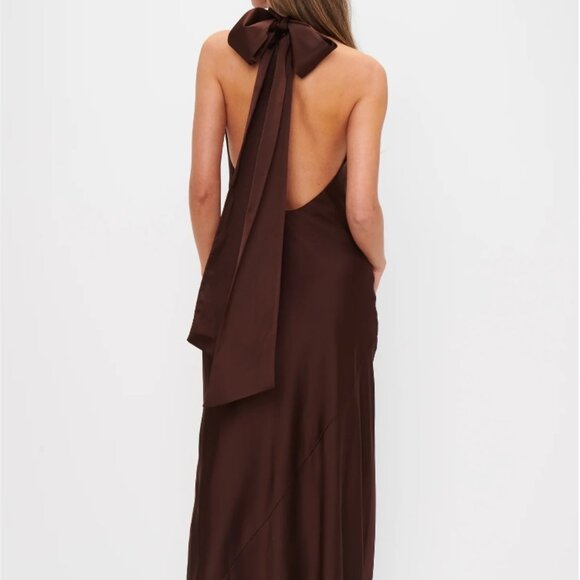 Show Me Your Mumu Lisa Maxi Dress Chocolate Satin - Size XS - Picture 3 of 11